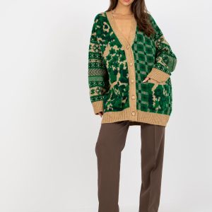 Großhandel Grüner Camel Oversize-Cardigan mit Mustern