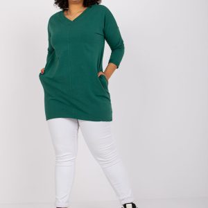 Großhandel Dunkelgrüne Sweatshirt-Tunika plus size Baumwolle Sue