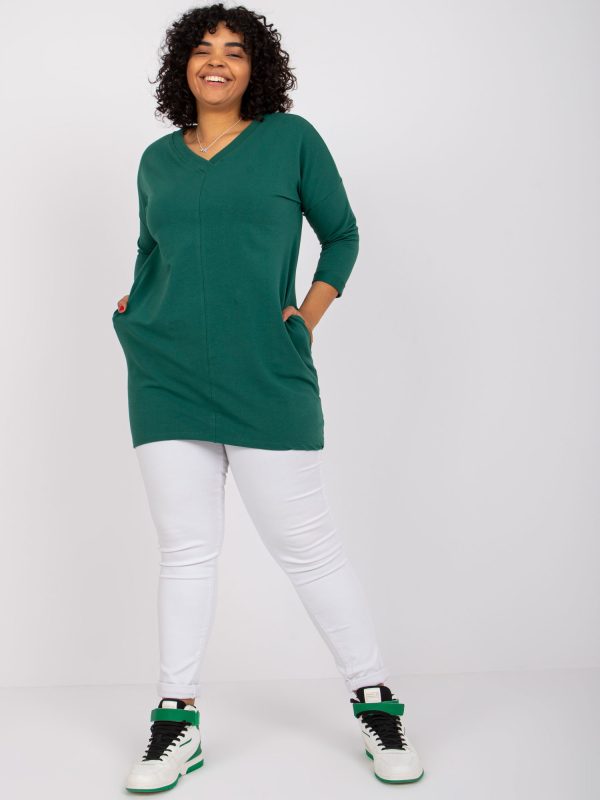 Großhandel Dunkelgrüne Sweatshirt-Tunika plus size Baumwolle Sue