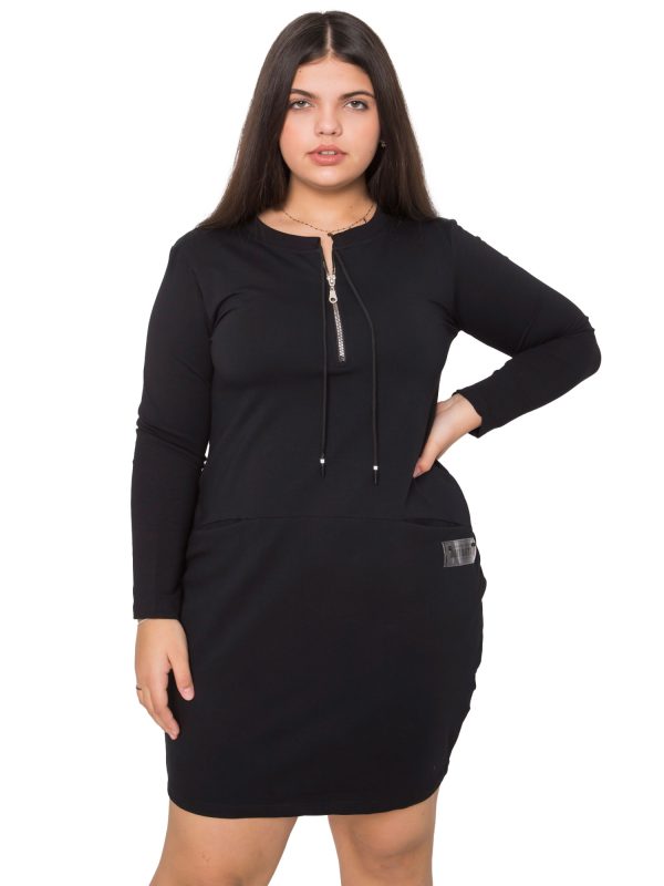 Großhandel Schwarz Plus Size Kleid mit Taschen Alessia