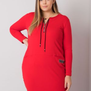 Großhandel Rotes Plus Size Kleid mit Taschen Alessia