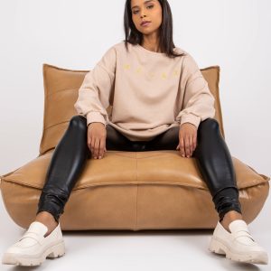 Großhandel Beigefarbenes Damen-Sweatshirt mit Damiette-Aufschrift