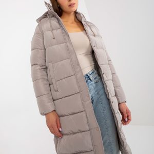 Großhandel Dunkelbeige gesteppte Winterjacke mit abnehmbaren Ärmeln