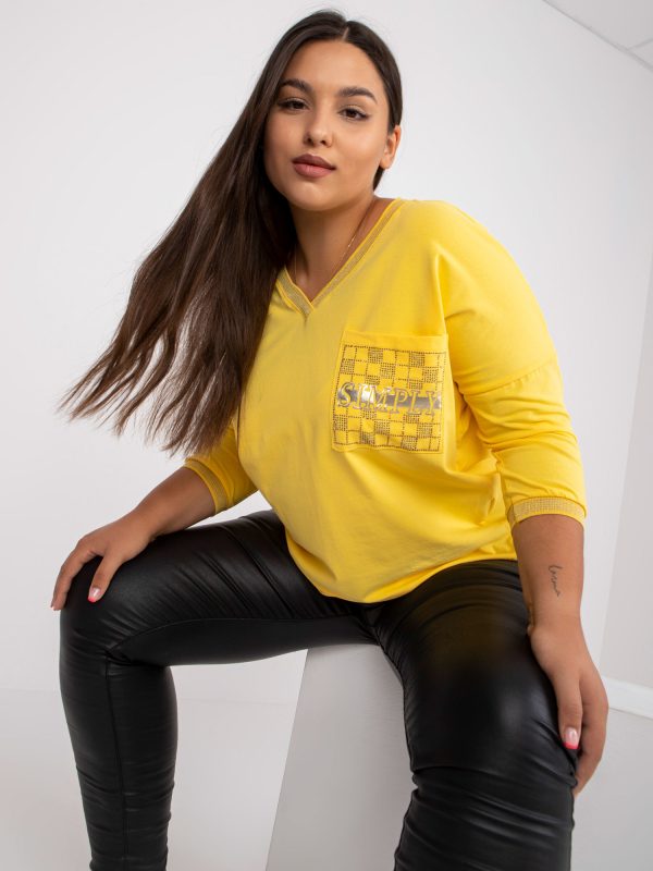 Großhandel Gelb Plus -Size-Baumwollbluse mit Tasche