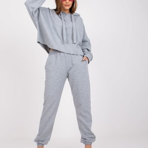 Großhandel Grau-meliertes Basic Sweatshirt-Set mit Hose