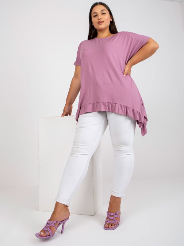 Großhandel Dirty Pink Loose Plus Size Bluse mit Rüsche