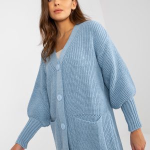 Großhandel Hellblaue lange Strickjacke mit Knöpfen OCH BELLA