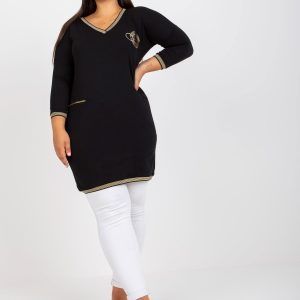 Großhandel Schwarze Tunika aus Baumwolle plus size mit Tasche