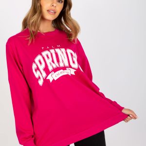 Großhandel Fuchsia-weißes Kapuzen-Sweatshirt mit Aufschrift