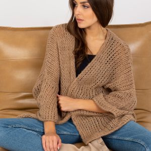 Großhandel Dunkelbeige Strickjacke mit weiten Ärmeln OCH BELLA