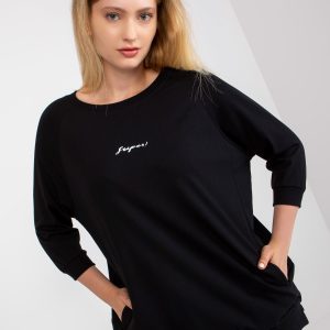 Großhandel Schwarze Plus -Size-Baumwollbluse mit Taschen