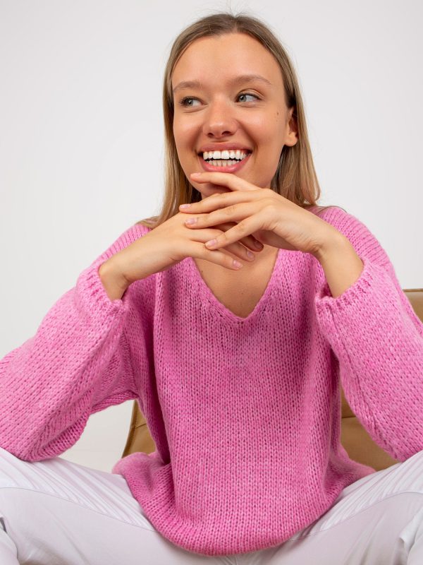 Großhandel Rosa übergroßer Pullover mit V-Ausschnitt Stella OCH BELLA