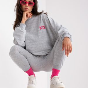 Großhandel Sweatshirt-Set aus grauem Melange mit Hose