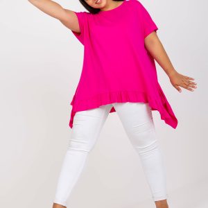 Großhandel Asymmetrische Viskose-Bluse in Übergröße in Fuchsia