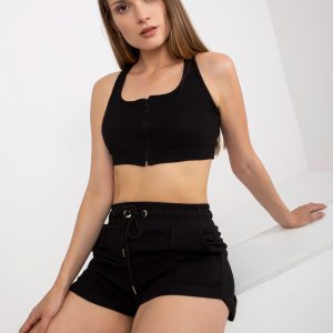 Großhandel Schwarzes Crop-Top aus Baumwolle mit Streifen RUE PARIS