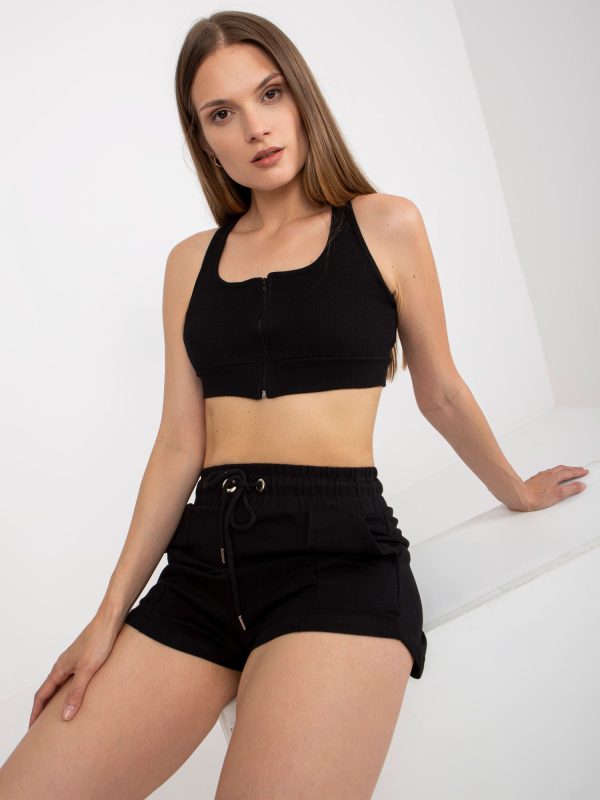 Großhandel Schwarzes Crop-Top aus Baumwolle mit Streifen RUE PARIS