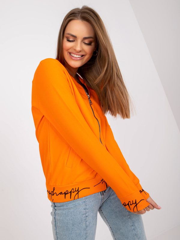 Großhandel Orangefarbenes Kapuzenpullover mit Reißverschluss für Damen