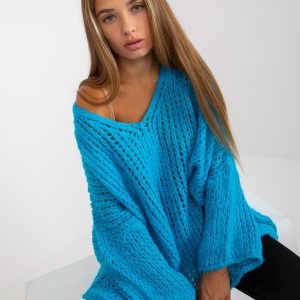 Großhandel Blauer Oversize Pullover mit weiten Ärmeln OCH BELLA