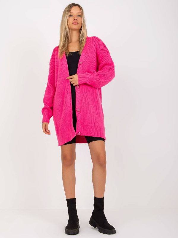 Großhandel Neonpinke Strickjacke mit Zierknöpfen RUE PARIS