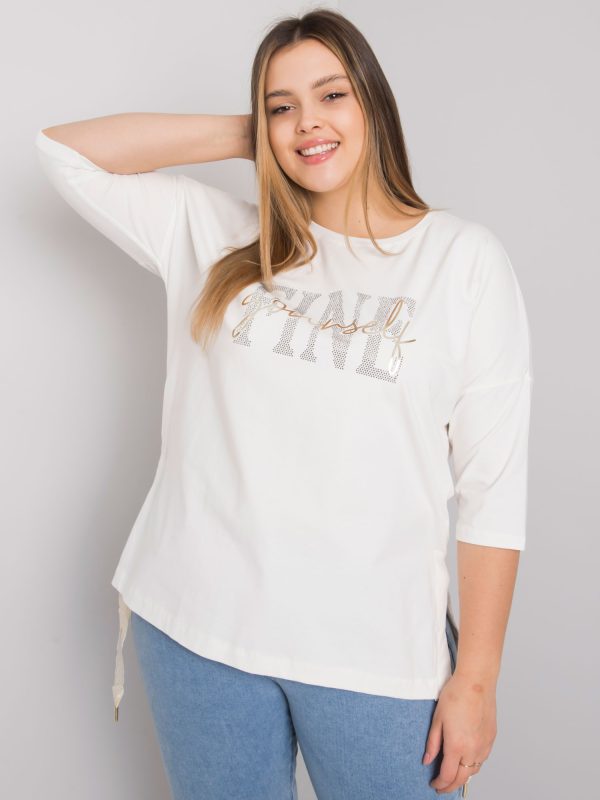 Großhandel Ecru plus size Bluse mit Strasssteinen Elena