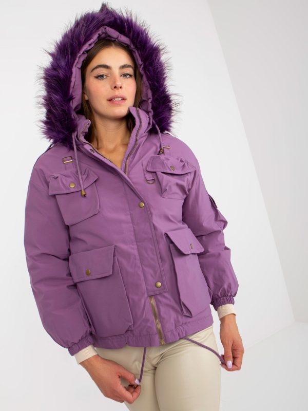 Großhandel Lila Winter-Daunenjacke mit Taschen