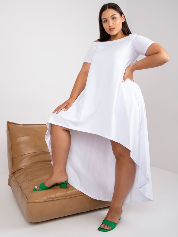 Großhandel Weißes Kleid aus Baumwolle in Übergröße mit Volant