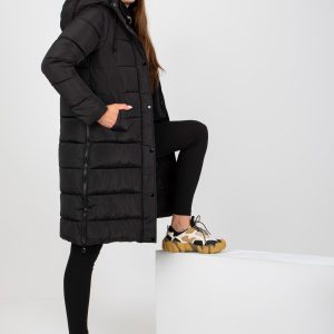 Großhandel Schwarze 2in1 lange Winterjacke mit abnehmbaren Ärmeln