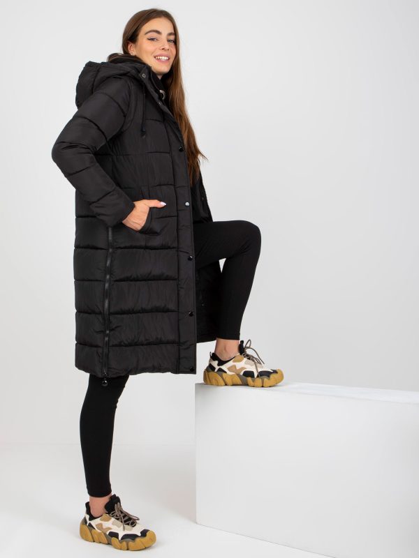 Großhandel Schwarze 2in1 lange Winterjacke mit abnehmbaren Ärmeln