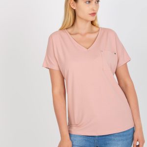 Großhandel Dirty Pink T-Shirt mit V-Ausschnitt in Übergröße