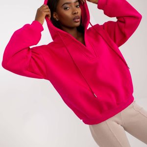 Großhandel Fuchsia Basic Sweatshirt mit Kapuze aus Baumwolle