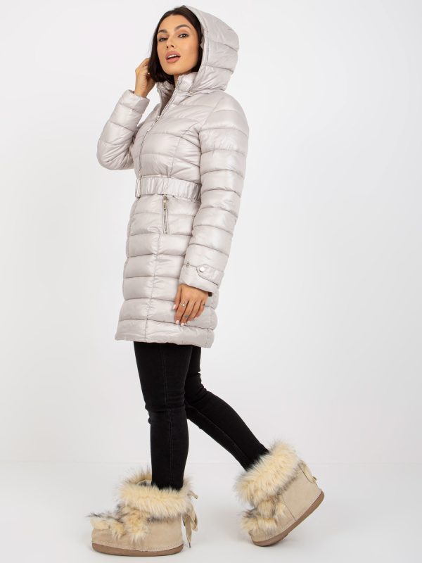 Großhandel Hellbeige gesteppte Winterjacke mit Gürtel