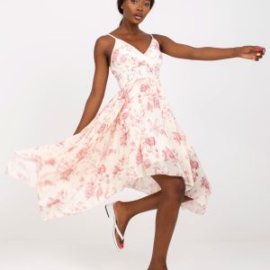 Großhandel Hellbeige luftiges Kleid mit floralen Trägern