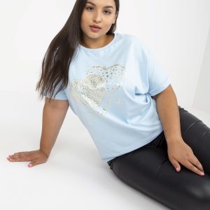 Großhandel Hellblaues Plus Size T-Shirt mit Aufdruck