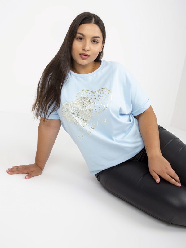 Großhandel Hellblaues Plus Size T-Shirt mit Aufdruck