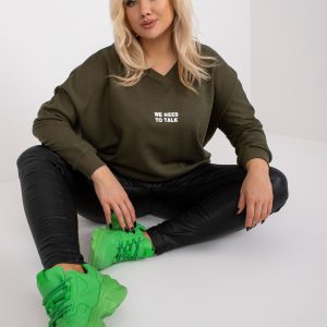 Großhandel Khakifarbene Sweatshirt-Tunika in Übergröße mit Raella-Inschrift