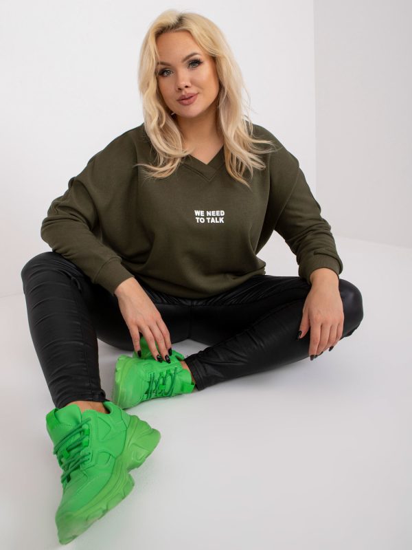 Großhandel Khakifarbene Sweatshirt-Tunika in Übergröße mit Raella-Inschrift