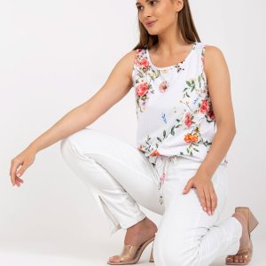 Großhandel Weißes Baumwolltop für Damen mit Blumenmuster