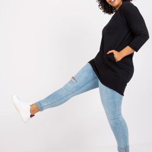 Großhandel Schwarze Sweatshirt-Tunika plus size casual Sue