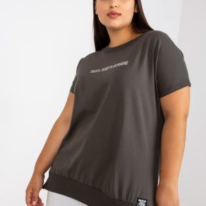 Großhandel Khaki Loose Plus Size Bluse mit Schriftzug