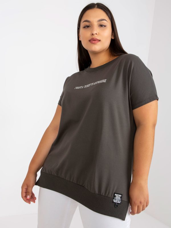 Großhandel Khaki Loose Plus Size Bluse mit Schriftzug