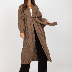 Großhandel Braune lange Strickjacke mit weiten Ärmeln RUE PARIS