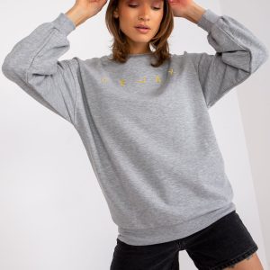 Großhandel Graues Melange-Sweatshirt mit Damiette-Aufschrift