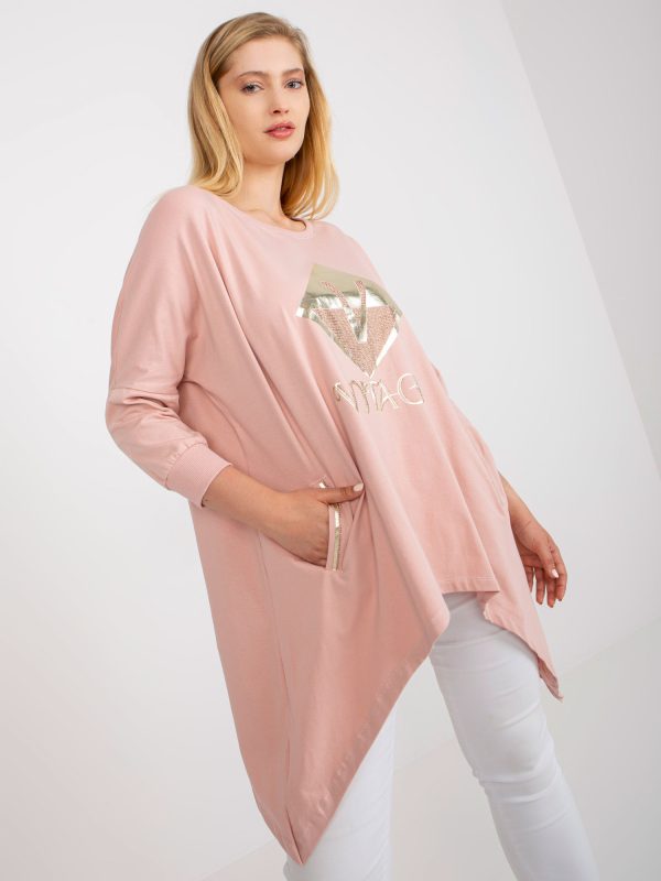 Großhandel Dirty Pink lange Bluse mit Taschen in Übergröße