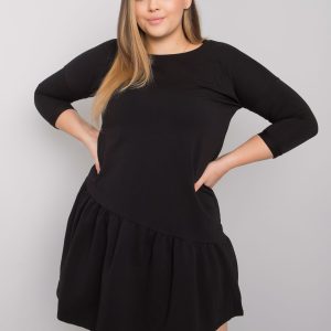 Großhandel Schwarzes Plus Size Kleid mit Rüsche Linda