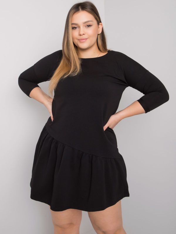 Großhandel Schwarzes Plus Size Kleid mit Rüsche Linda