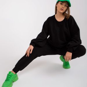 Großhandel Schwarzes Sweatshirt-Set aus Baumwolle mit hoher Taille Renata