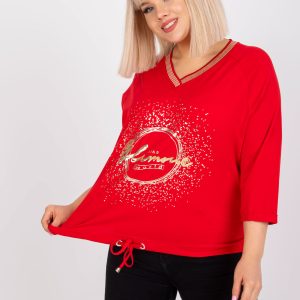 Großhandel Rote Plus Size Bluse mit V-Ausschnitt Maileen