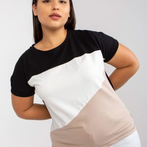 Großhandel Kurzärmliges T-Shirt in Übergröße in Schwarz und Beige