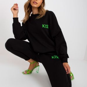 Großhandel Schwarzes zweiteiliges Sweatshirt-Set mit Taschen