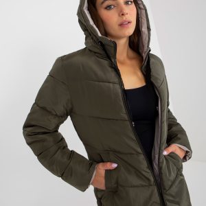 Großhandel Khaki-Beige doppelseitige Winterjacke mit Steppung